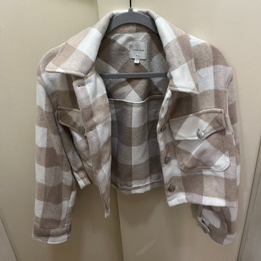 Light Brown and White Gingham Cropped Jacket